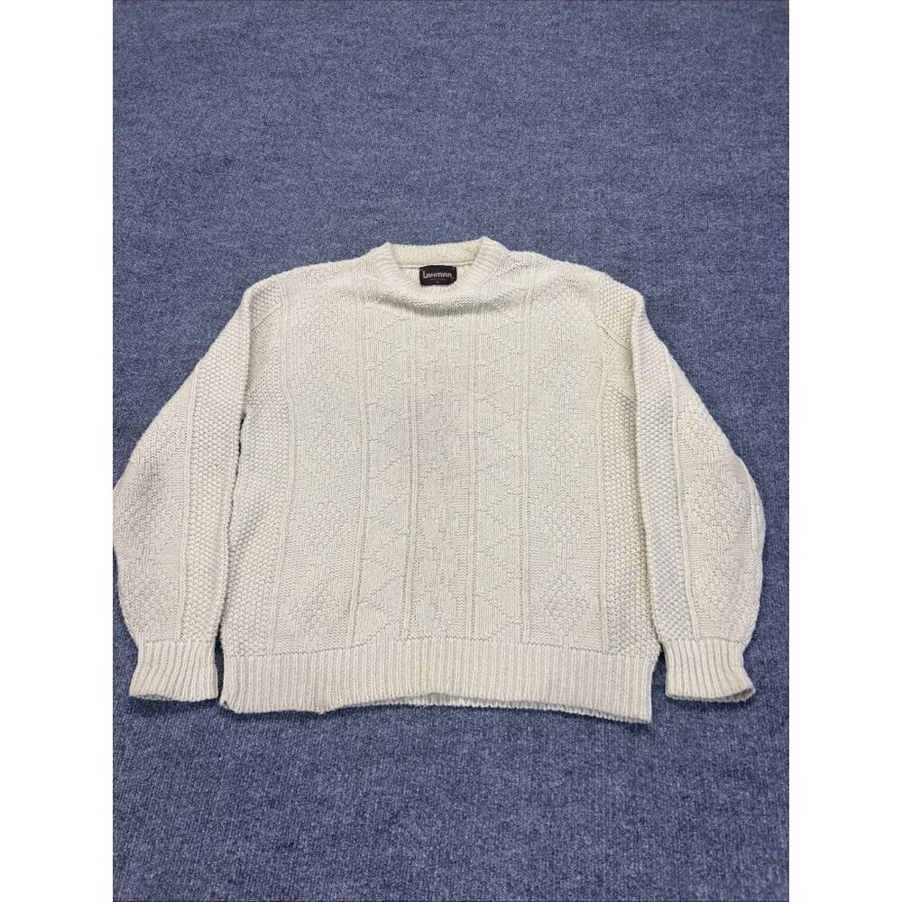 LAHMAR Ivory CableKnit Fisherman Crew Neck Sweater Vtg Size LARGE